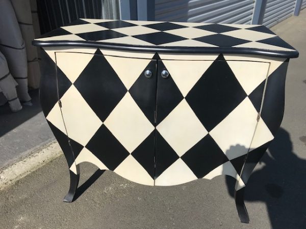 Louis XV black and antique cream harlequin (diamond pattern ) commode buffet hand made