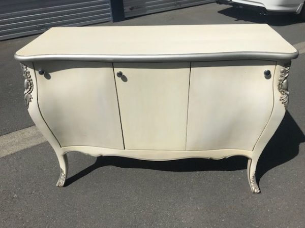 Louis XV French Commode in antiqued cream distressed finish, hand made and hand finished.