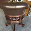Captains chair in brown top grain leather and pecan antique finish to match the Presidents desk, hand made - Image 3