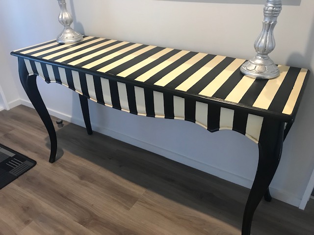 Louis XV console table hand painted stripe antiqued distressed finish