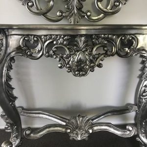 Louis XV Console table hand carved and hand finished in silver leaf antiqued distressed