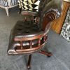 Captains chair in brown top grain leather and pecan antique finish to match the Presidents desk, hand made - Image 2