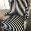 Louis XV Chair with cushion in antique white wash -hand carved -hand finished- in black /white stripe fabric - Image 2