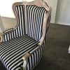 Louis XV Chair with cushion in antique white wash -hand carved -hand finished- in black /white stripe fabric - Image 3