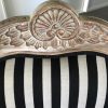 Louis XV Chair with cushion in antique white wash -hand carved -hand finished- in black /white stripe fabric - Image 5