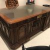U S Presidential Desk "Resolute Desk" in antiqued mahogany finish- hand carved mahogany with full grain leather top - Image 7