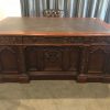 U S Presidential Desk "Resolute Desk" in antiqued mahogany finish- hand carved mahogany with full grain leather top - Image 9