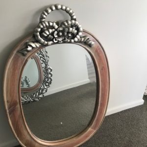 Louis XV Mirror Frame in Antique white wash with silver leaf carving ,hand finished and distressed
