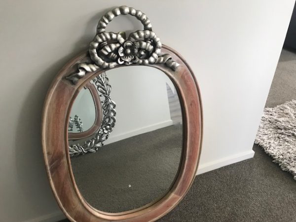 Louis XV Mirror Frame in Antique white wash with silver leaf carving ,hand finished and distressed